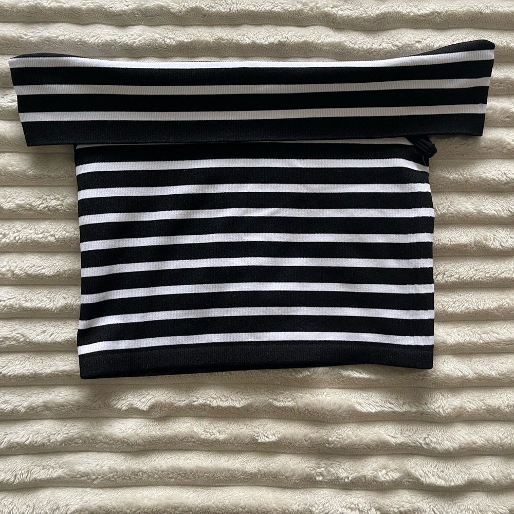 Black and White Striped Tube Top